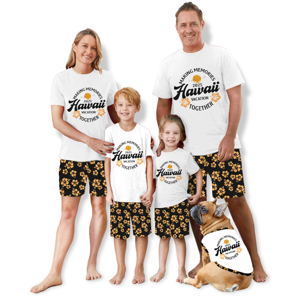 Hibiscus Hawaiian Print Short Pajamas For Family Vacation Hibiscus Hawaiian Print Short Pajamas For Family Vacation