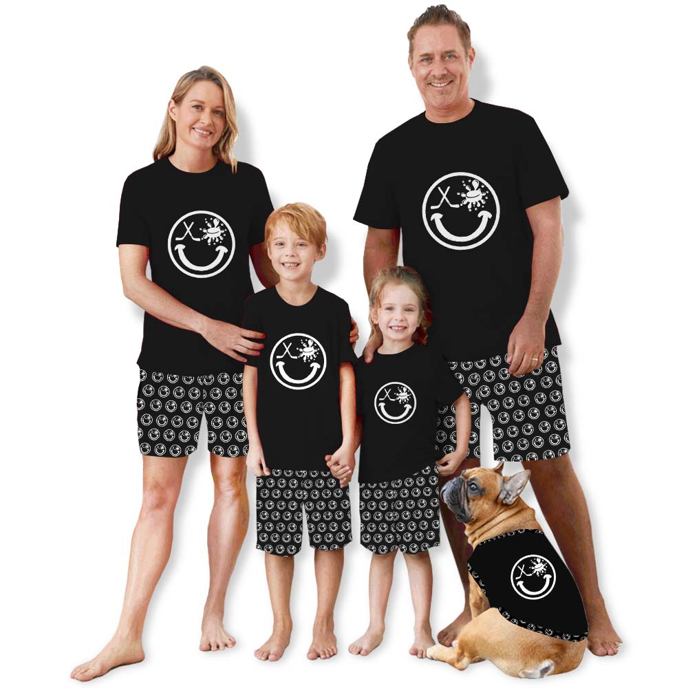 Cool Hockey Smiling Face Family Matching Short Sleeves Pajamas Cool Hockey Smiling Face Family Matching Short Sleeves Pajamas
