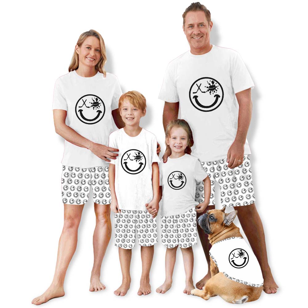 Hockey Smiling Face White Pajama Short Sets Hockey Smiling Face White Pajama Short Sets
