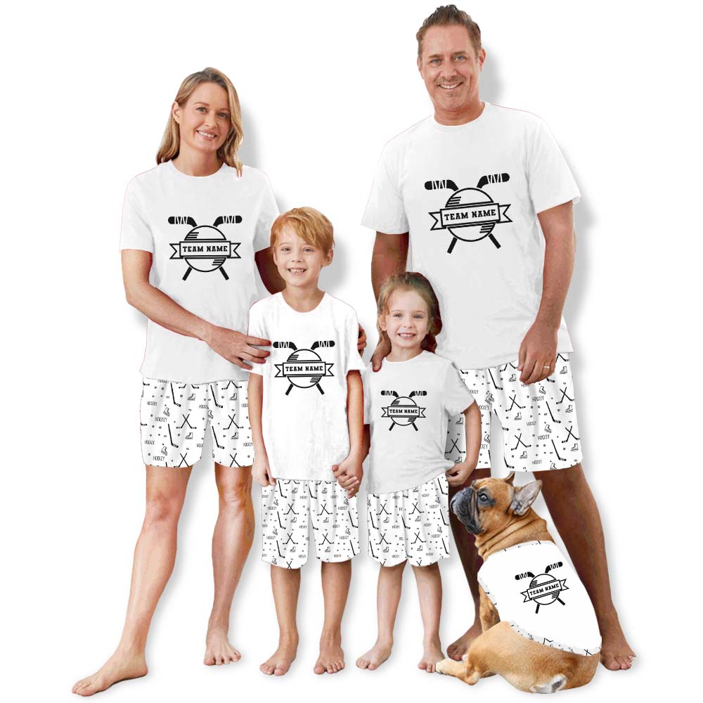 Hockey Themed Custom Name Matching Family Pajama Short Sets Hockey Themed Custom Name Matching Family Pajama Short Sets