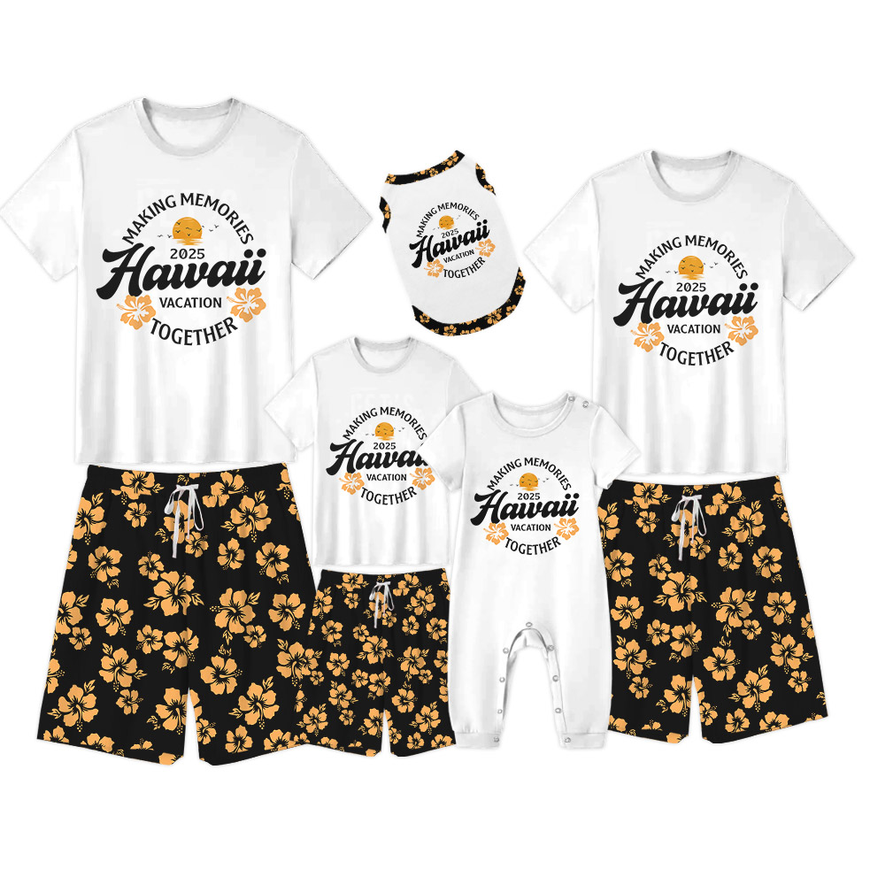 Hibiscus Hawaiian Print Short Pajamas For Family Vacation Hibiscus Hawaiian Print Short Pajamas For Family Vacation