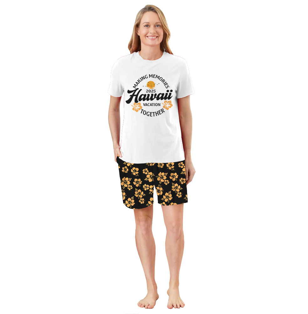 Hibiscus Hawaiian Print Short Pajamas For Family Vacation Hibiscus Hawaiian Print Short Pajamas For Family Vacation