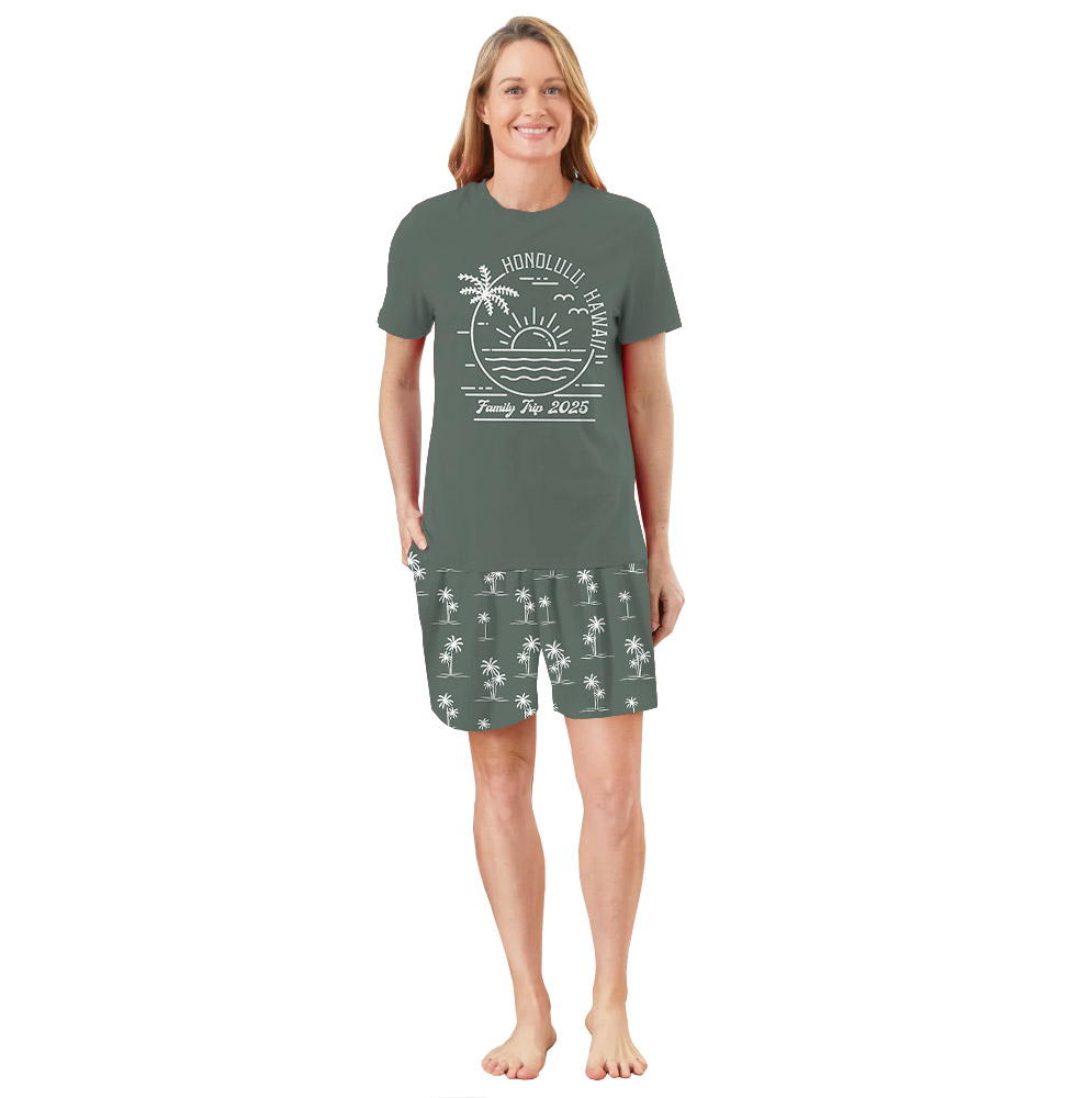 Cute Hawaii Vacation Pajamas Tshirt And Shorts With Plus Size Cute Hawaii Vacation Pajamas Tshirt And Shorts With Plus Size