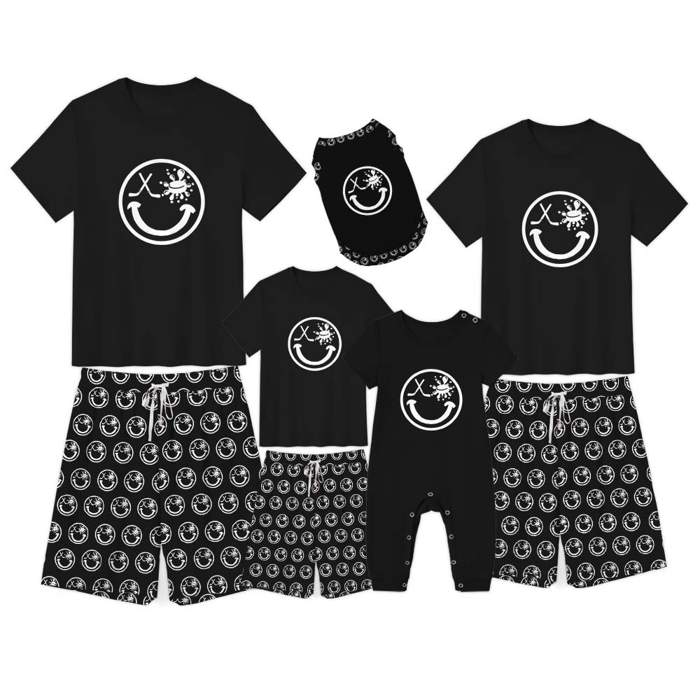 Cool Hockey Smiling Face Family Matching Short Sleeves Pajamas Cool Hockey Smiling Face Family Matching Short Sleeves Pajamas