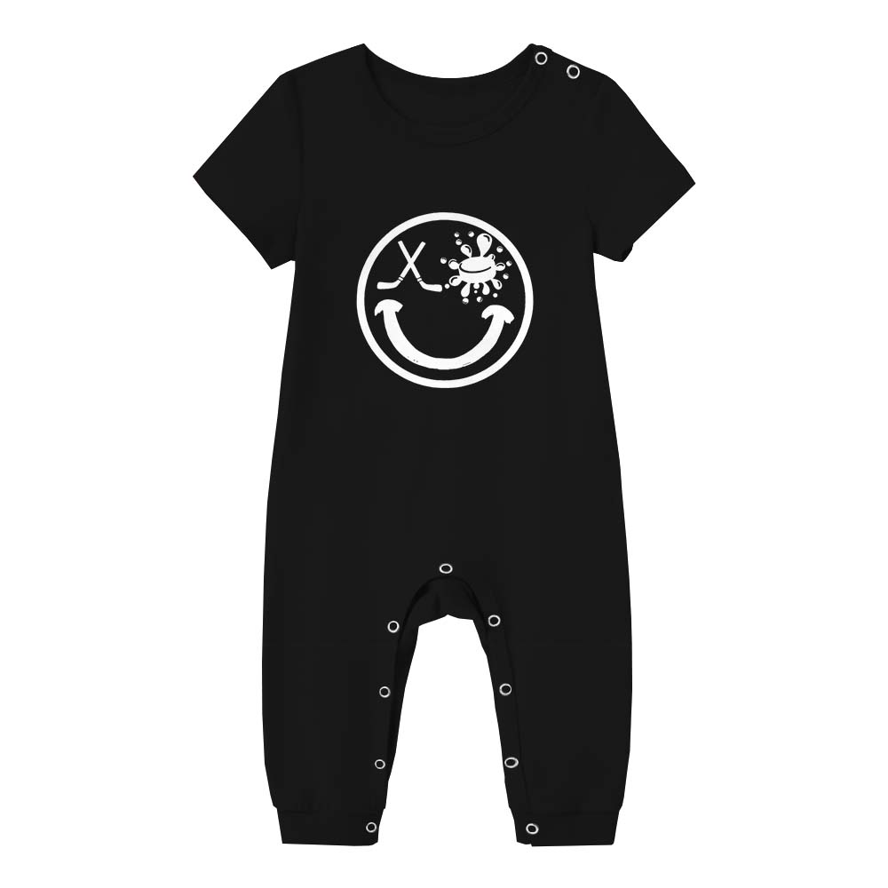Cool Hockey Smiling Face Family Matching Short Sleeves Pajamas Cool Hockey Smiling Face Family Matching Short Sleeves Pajamas
