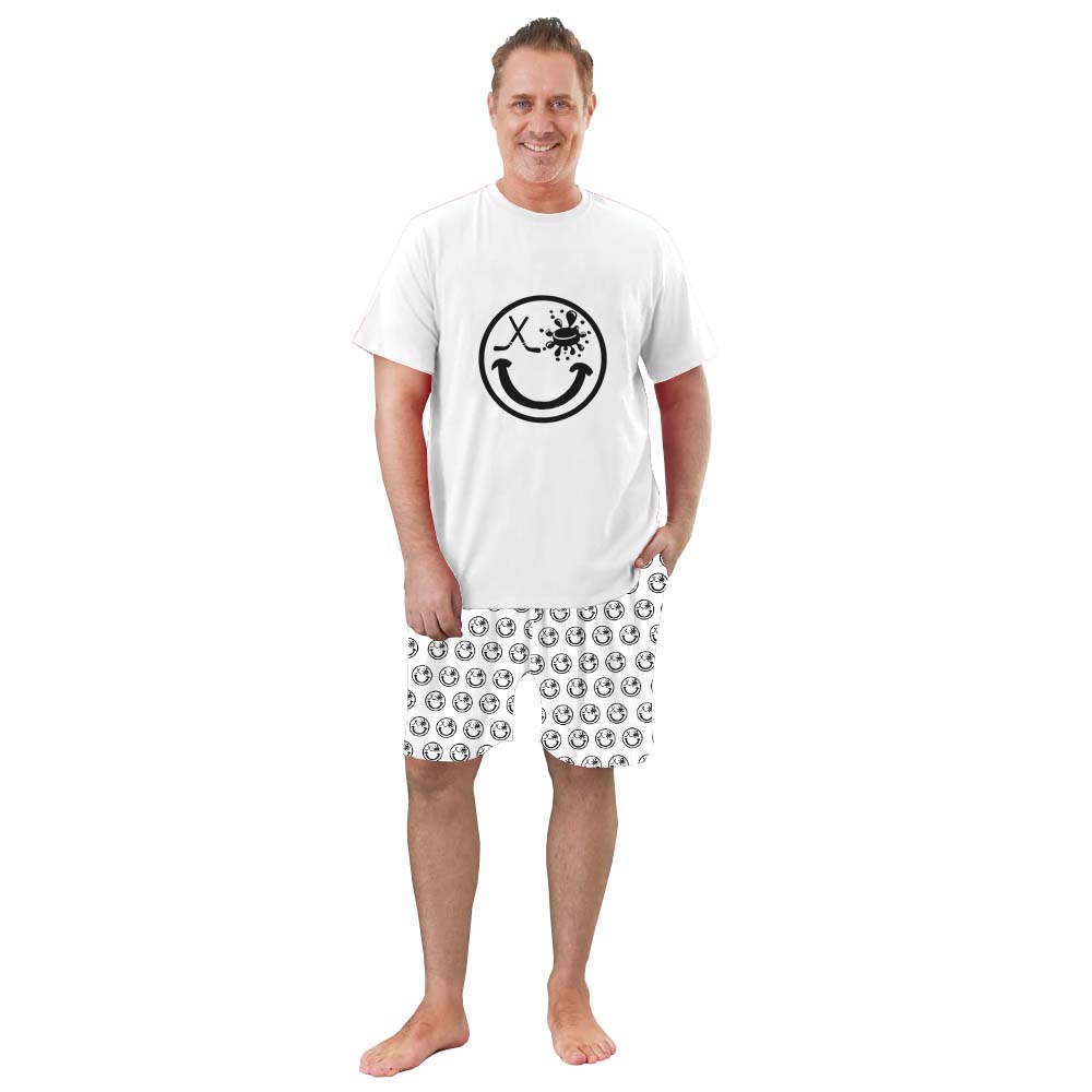 Hockey Smiling Face White Pajama Short Sets Hockey Smiling Face White Pajama Short Sets
