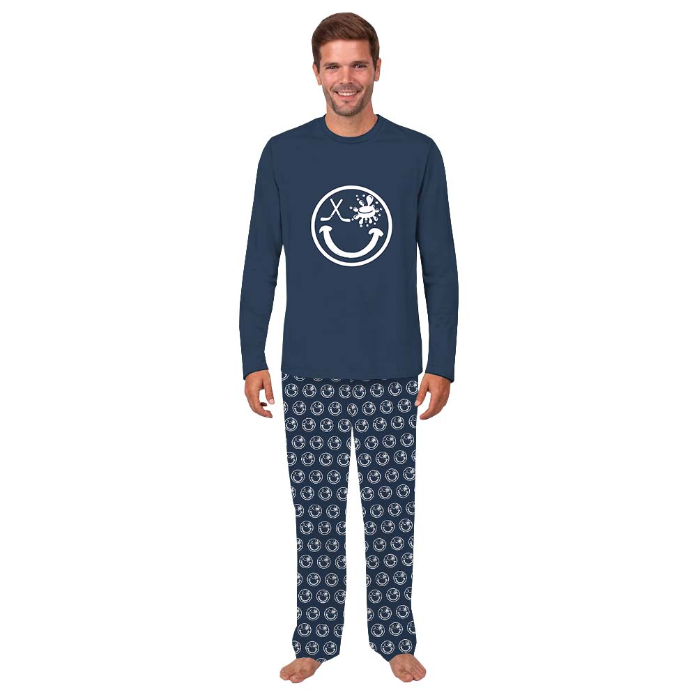 Funny Hockey Smiling Face Family Holiday Jammies Navy Funny Hockey Smiling Face Family Holiday Jammies Navy