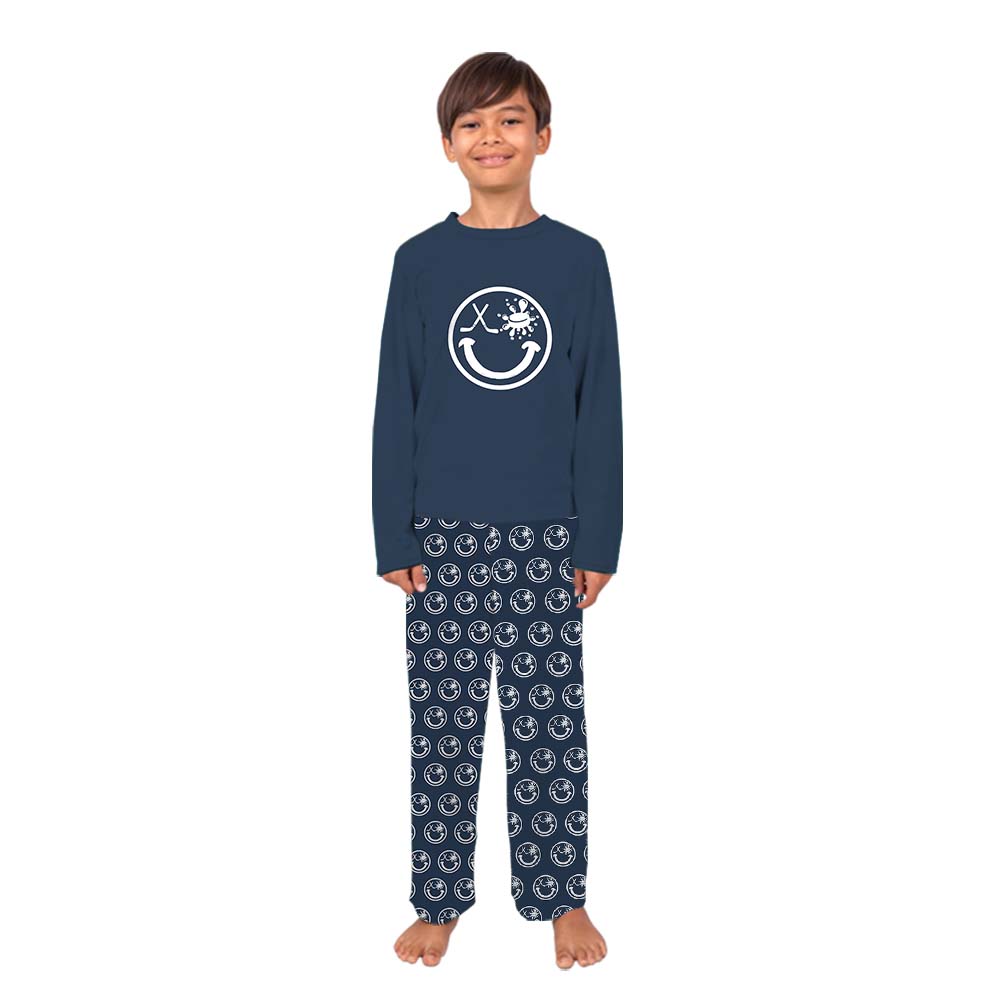 Funny Hockey Smiling Face Family Holiday Jammies Navy Funny Hockey Smiling Face Family Holiday Jammies Navy