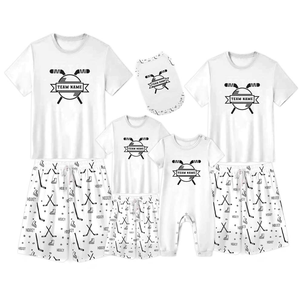 Hockey Themed Custom Name Matching Family Pajama Short Sets Hockey Themed Custom Name Matching Family Pajama Short Sets