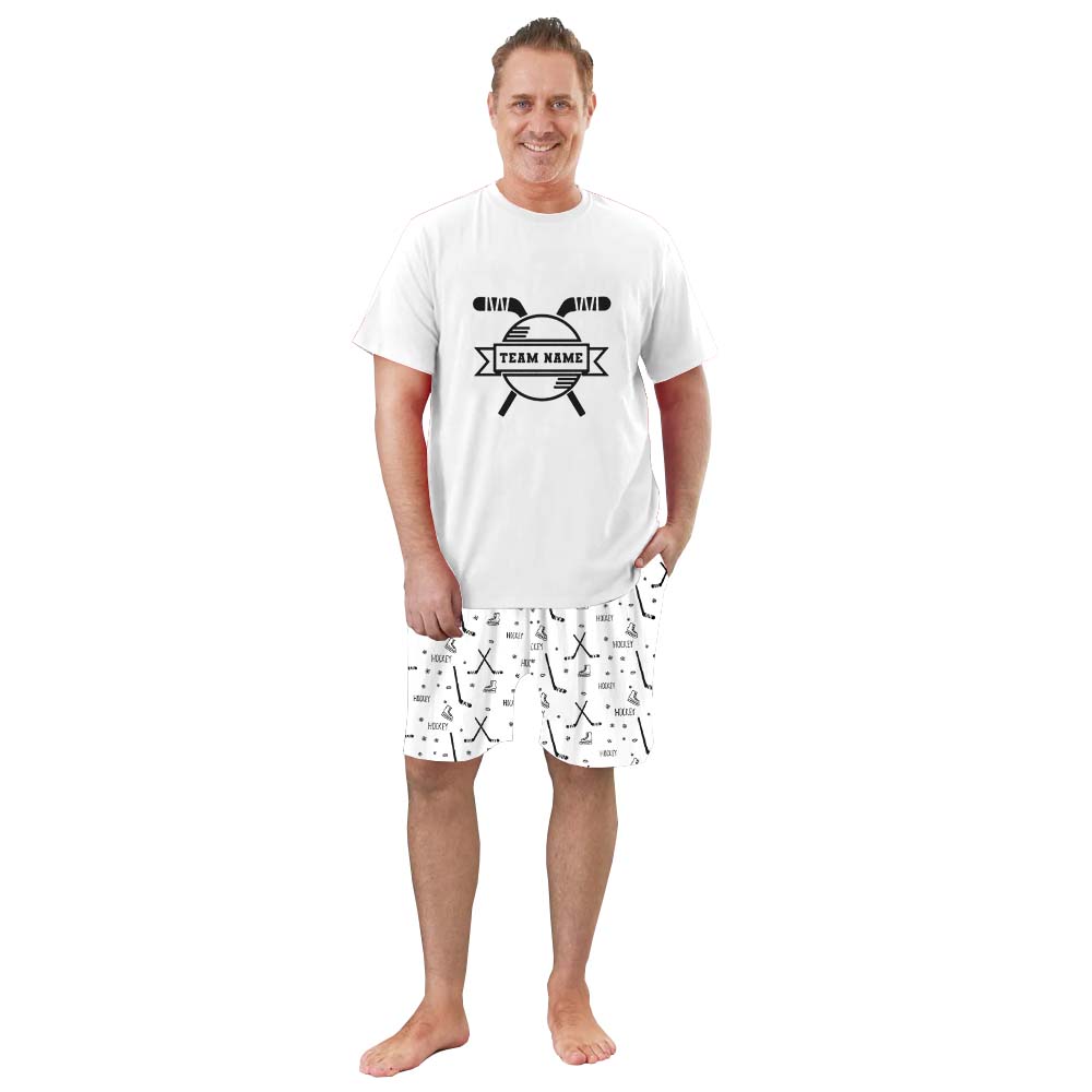 Hockey Themed Custom Name Matching Family Pajama Short Sets Hockey Themed Custom Name Matching Family Pajama Short Sets