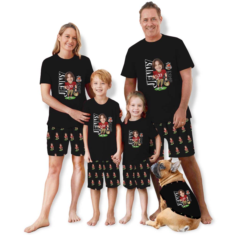 American Football Family Matching Short Sleeves Pajamas Custom Face