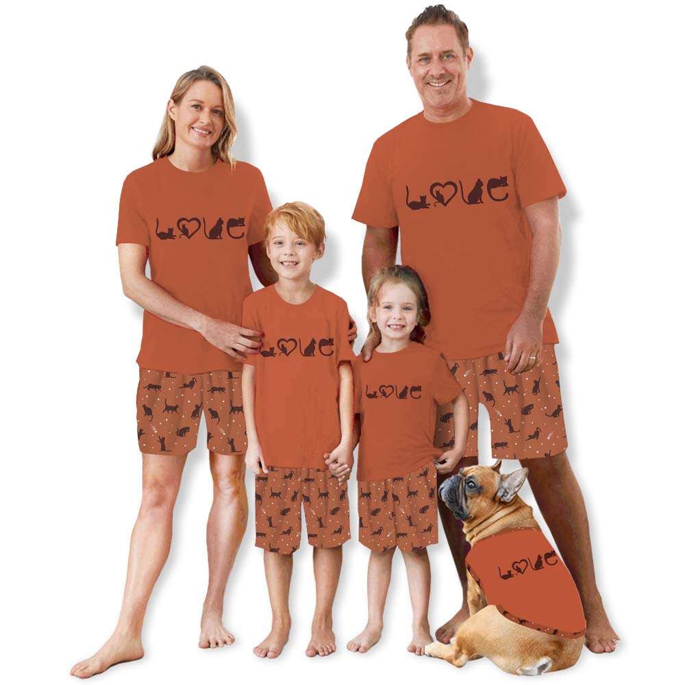 Cute Cat Lover Matching Family Pajama Short Sets Cute Cat Lover Matching Family Pajama Short Sets