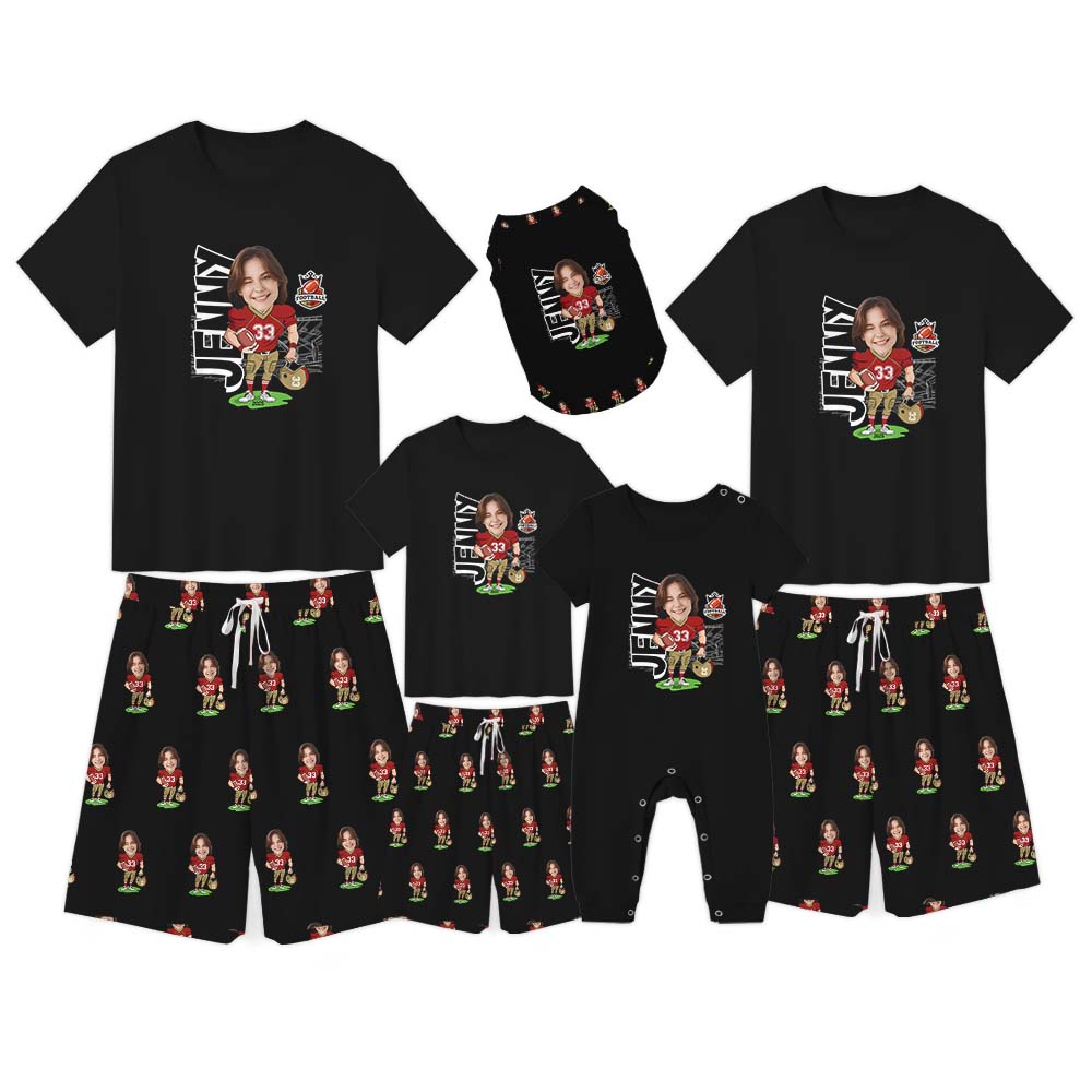 American Football Family Matching Short Sleeves Pajamas Custom Face