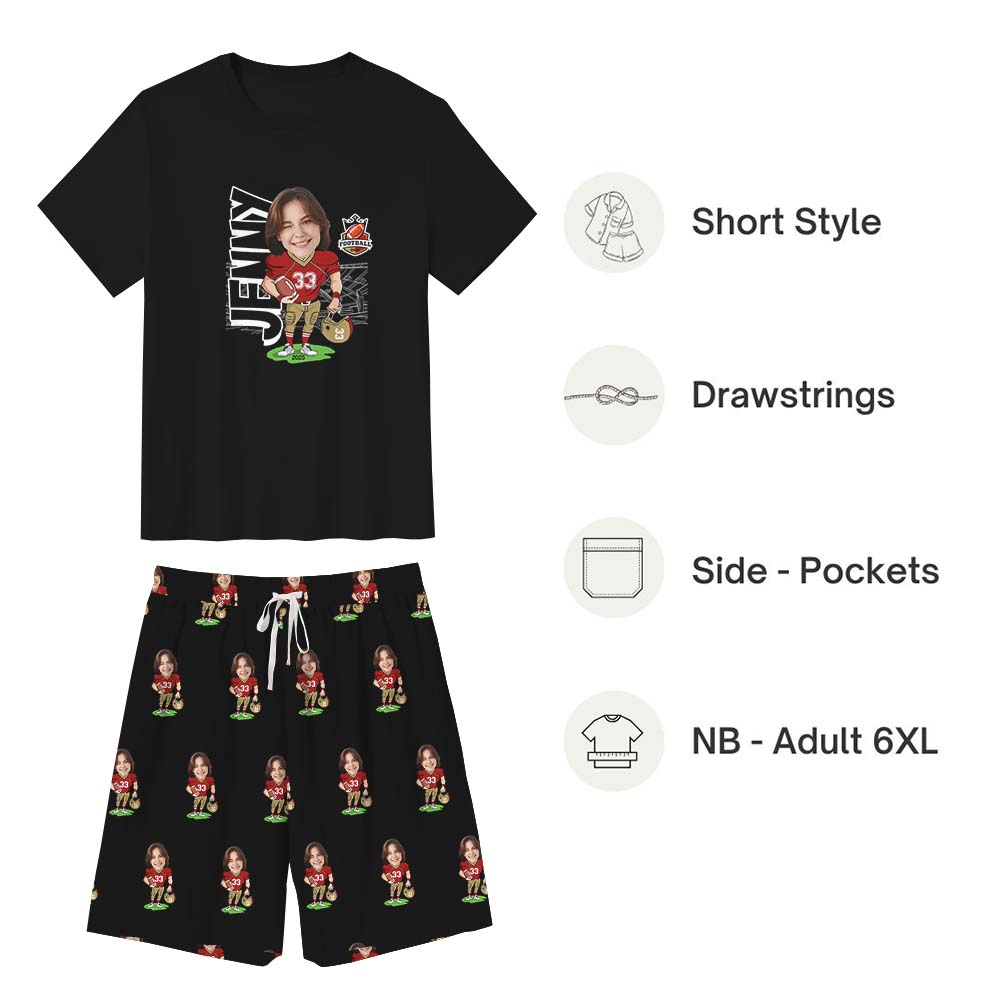 American Football Family Matching Short Sleeves Pajamas Custom Face
