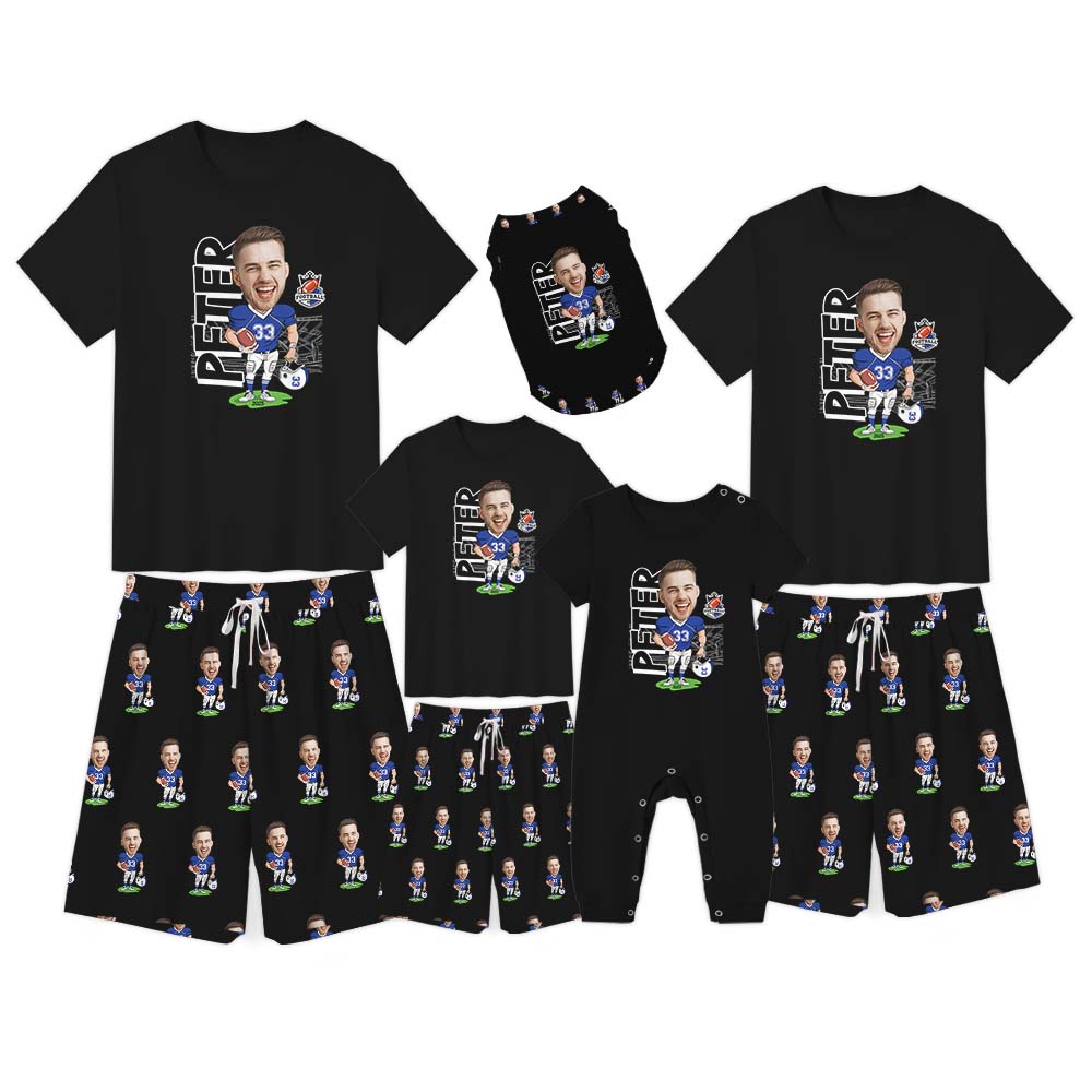 Funny Custom Face American Football Pajama Short Sets Funny Custom Face American Football Pajama Short Sets