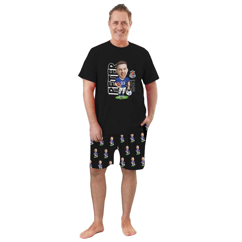 Funny Custom Face American Football Pajama Short Sets Funny Custom Face American Football Pajama Short Sets