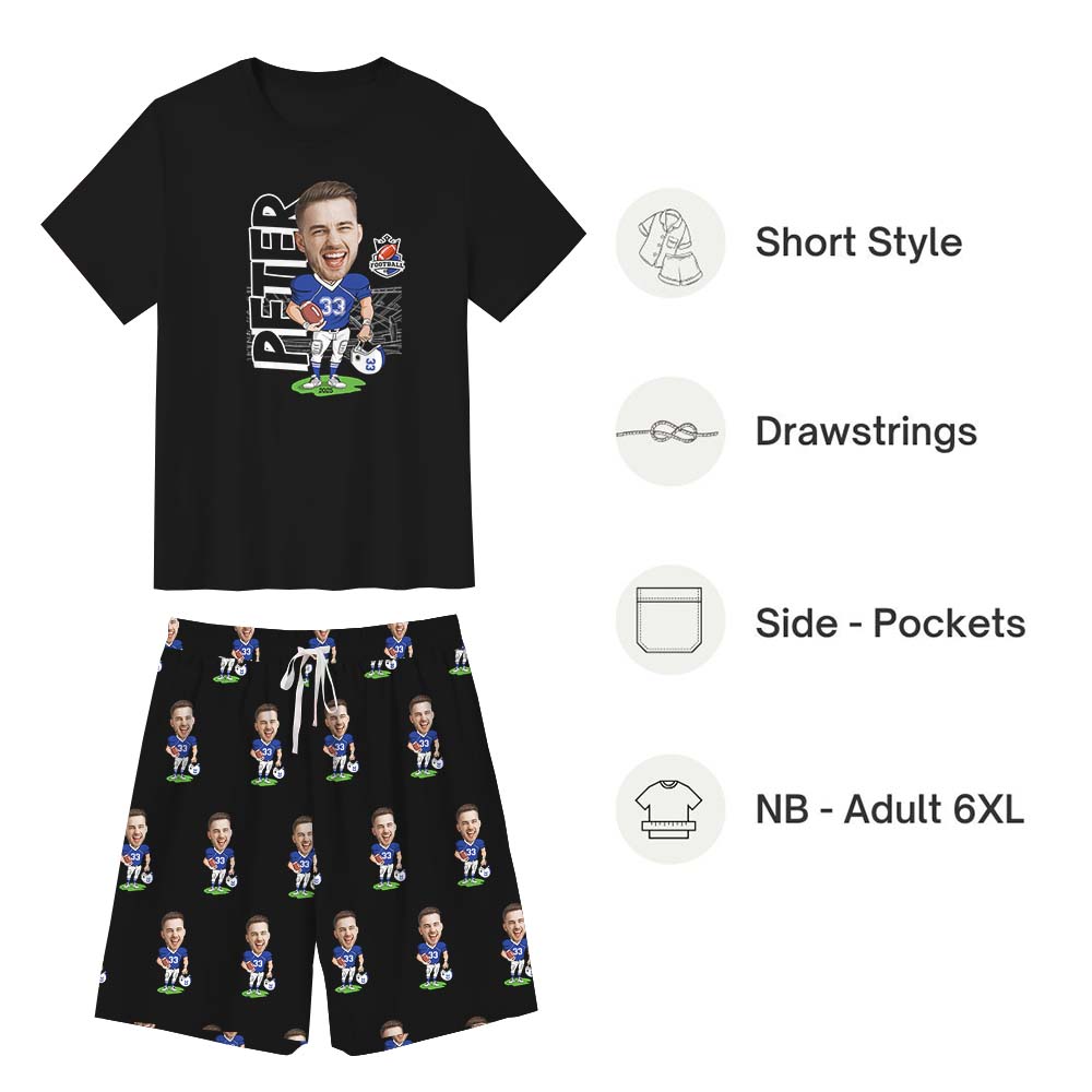 Funny Custom Face American Football Pajama Short Sets Funny Custom Face American Football Pajama Short Sets