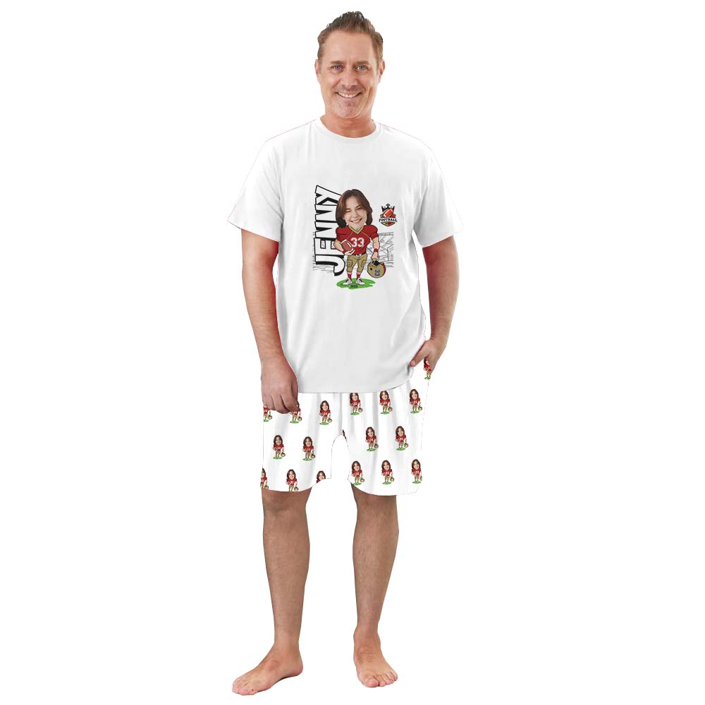 Custom Face American Football Sport Pajama Short Sets Custom Face American Football Sport Pajama Short Sets