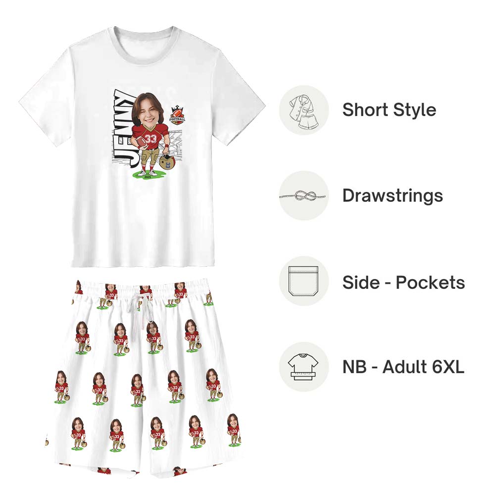 Custom Face American Football Sport Pajama Short Sets Custom Face American Football Sport Pajama Short Sets