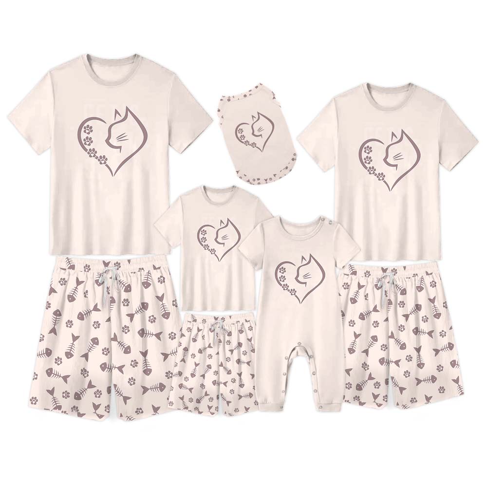 Cat Heart Family Matching Short Sleeves Pajamas Cat Heart Family Matching Short Sleeves Pajamas