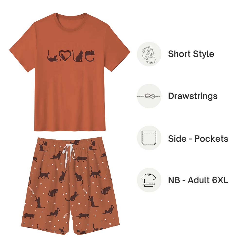 Cute Cat Lover Matching Family Pajama Short Sets Cute Cat Lover Matching Family Pajama Short Sets