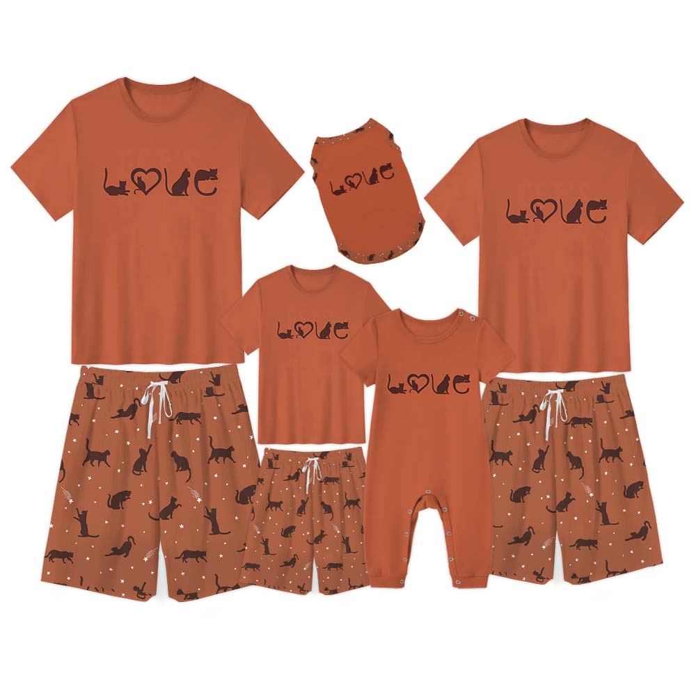 Cute Cat Lover Matching Family Pajama Short Sets Cute Cat Lover Matching Family Pajama Short Sets