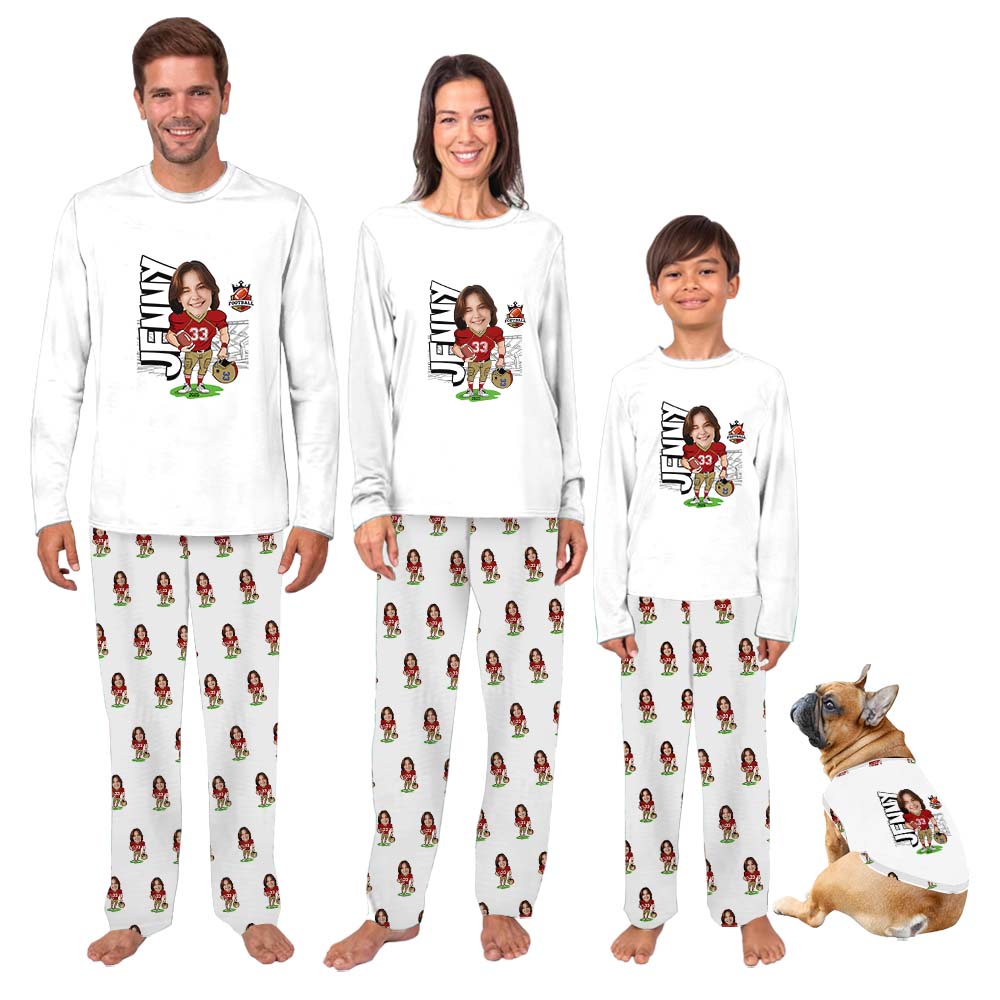 Custom Face American Football Matching Family Pajamas With Dogs Custom Face American Football Matching Family Pajamas With Dogs