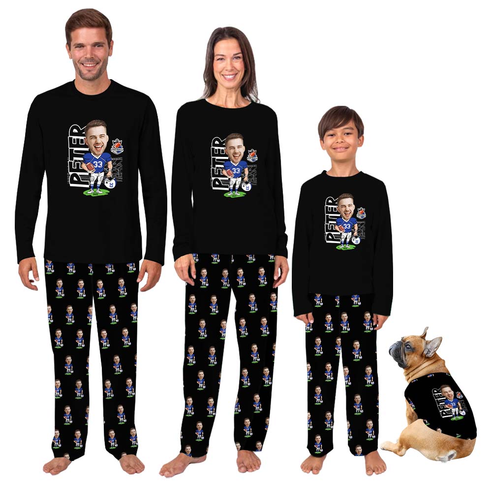 Funny Personalized Face American Football Family Matching Pajama Sets Funny Personalized Face American Football Family Matching Pajama Sets