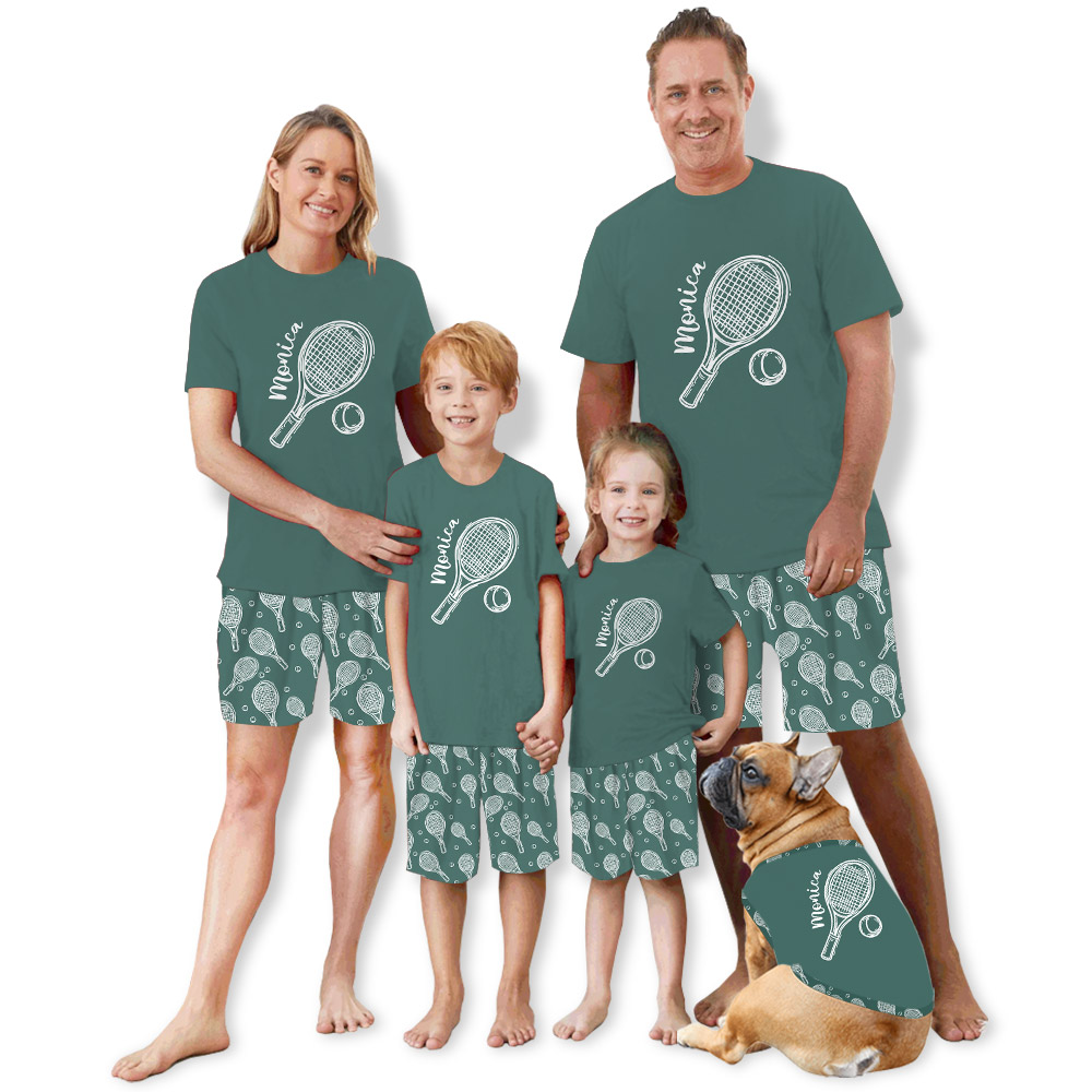 Sporty Tennis Ball And Racket Print Pajama Sets Sporty Tennis Ball And Racket Print Pajama Sets