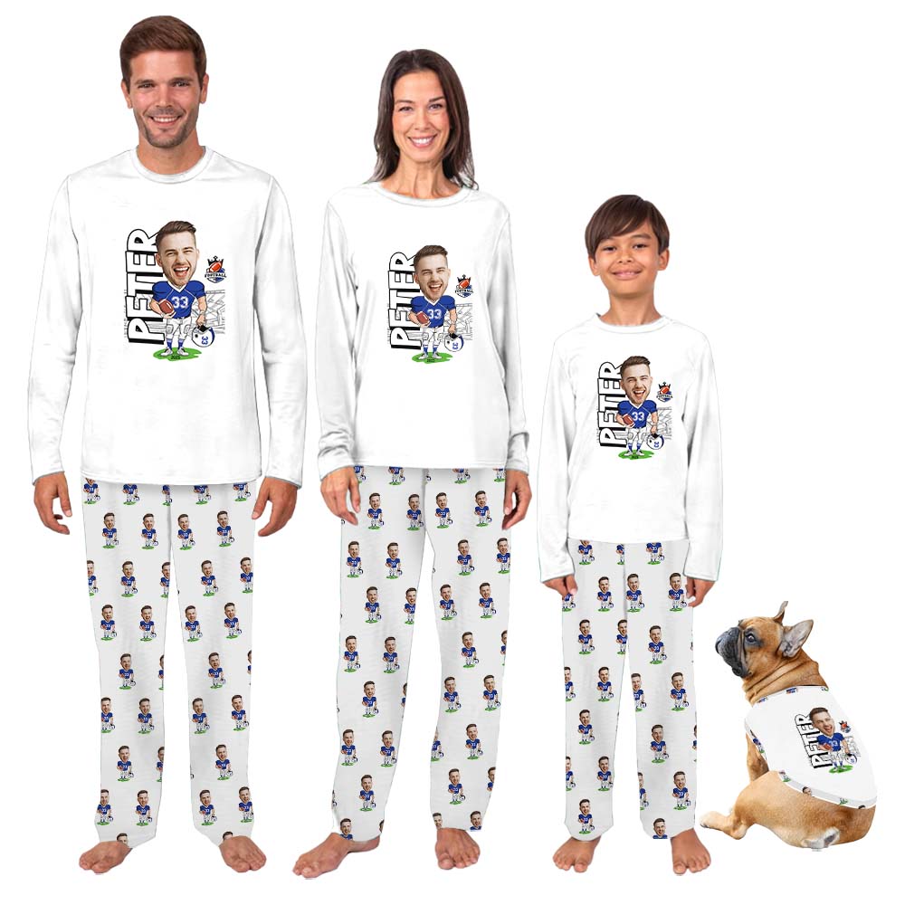 Funny Family Christmas Pajamas For American Football Lovers Custom Face Funny Family Christmas Pajamas For American Football Lovers Custom Face