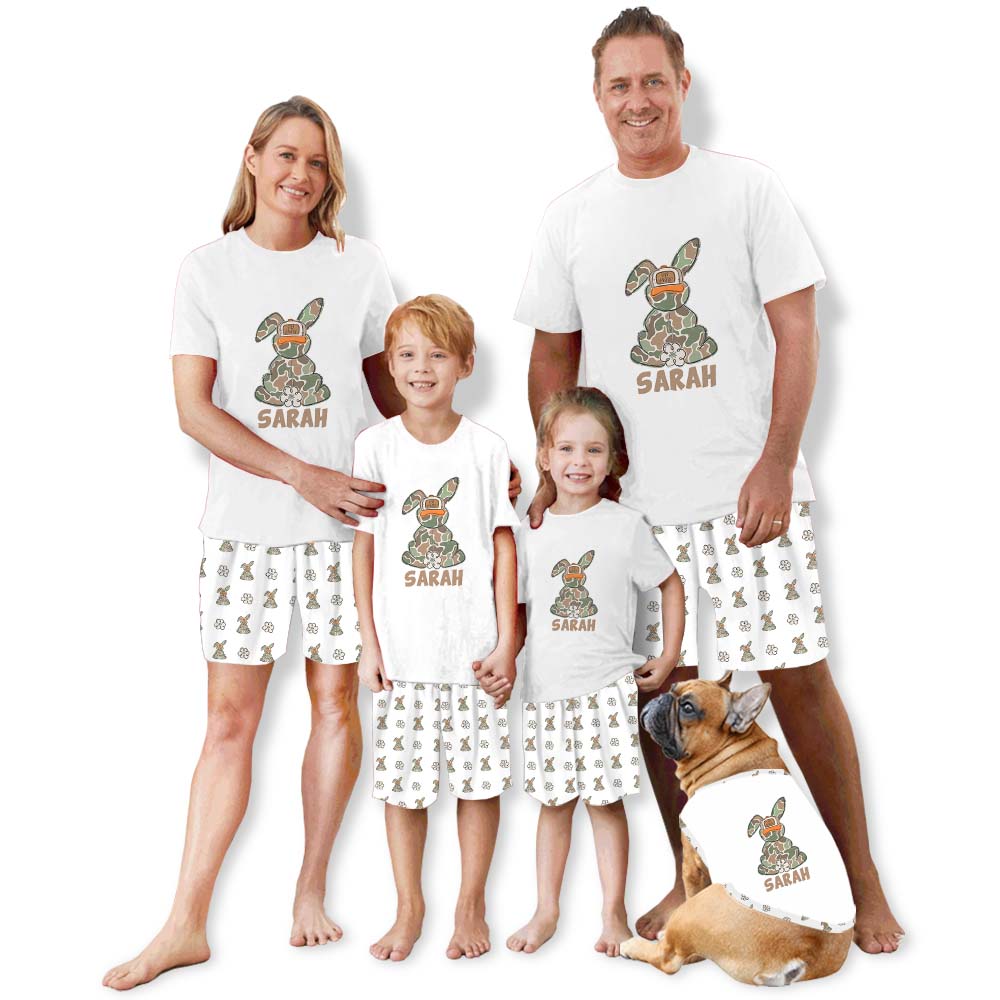 Cute Bunny With Name Easter Owner And Dog Pajamas Short Sleeves Cute Bunny With Name Easter Owner And Dog Pajamas Short Sleeves