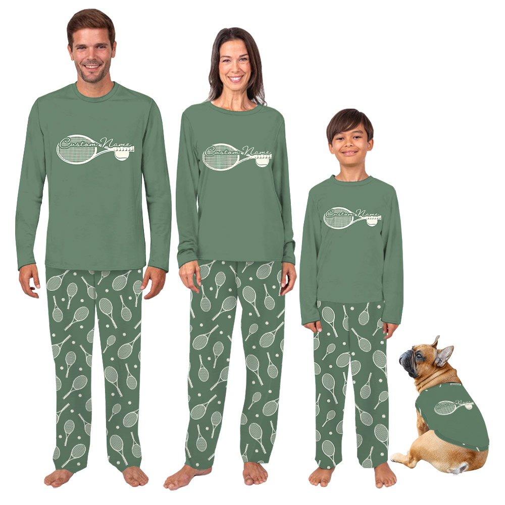 Customizable Tennis Ball And Racket Print Pajamas Customizable Tennis Ball And Racket Print Pajamas