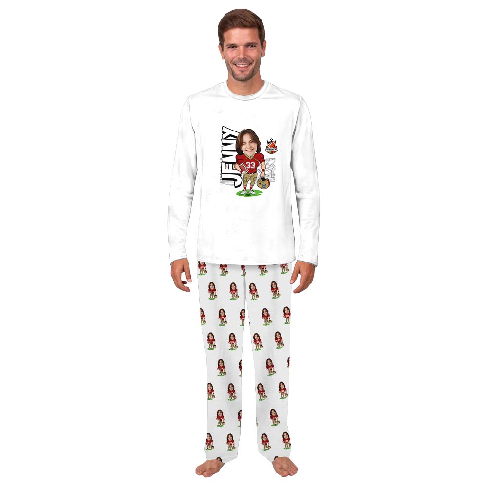 Custom Face American Football Matching Family Pajamas With Dogs Custom Face American Football Matching Family Pajamas With Dogs