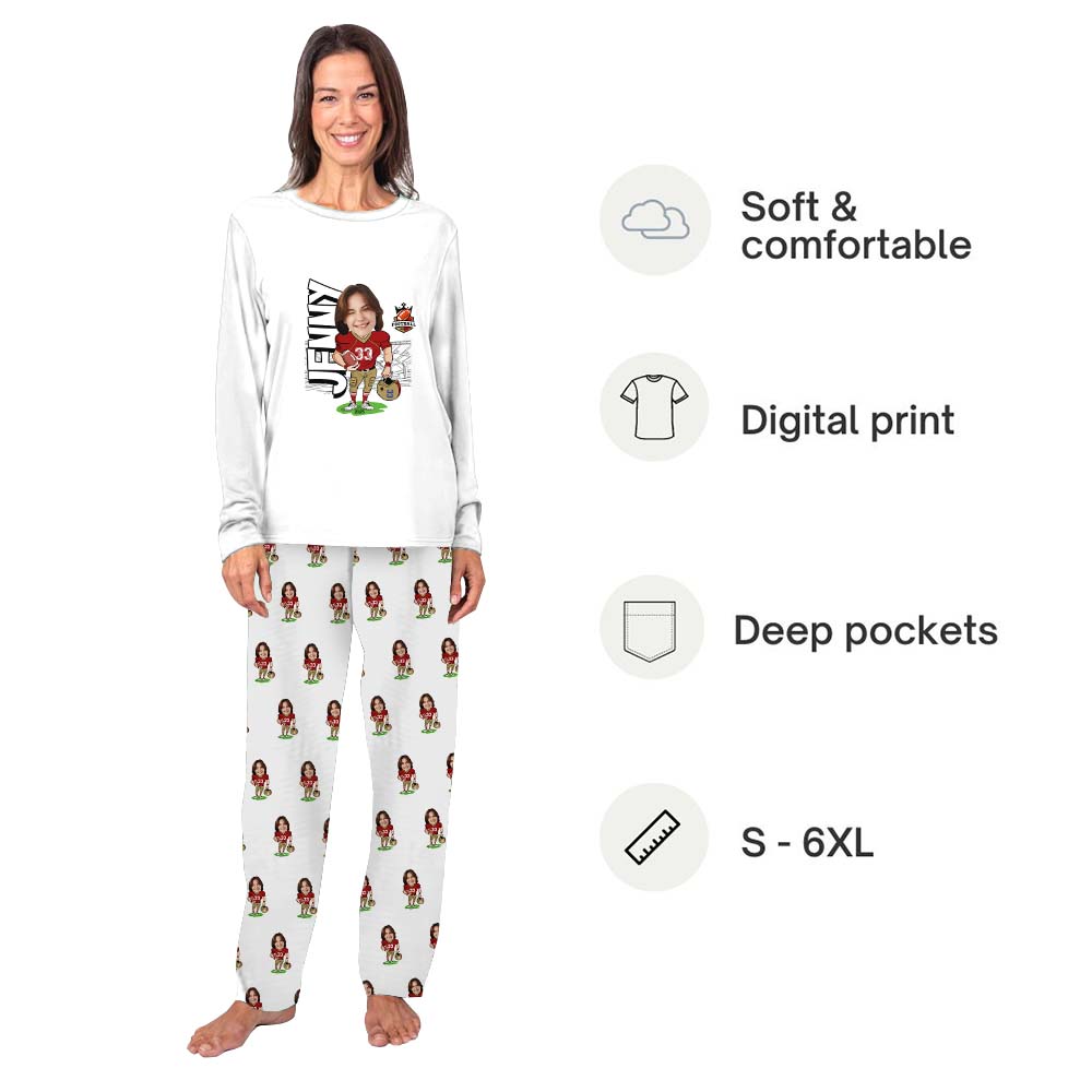 Custom Face American Football Matching Family Pajamas With Dogs Custom Face American Football Matching Family Pajamas With Dogs