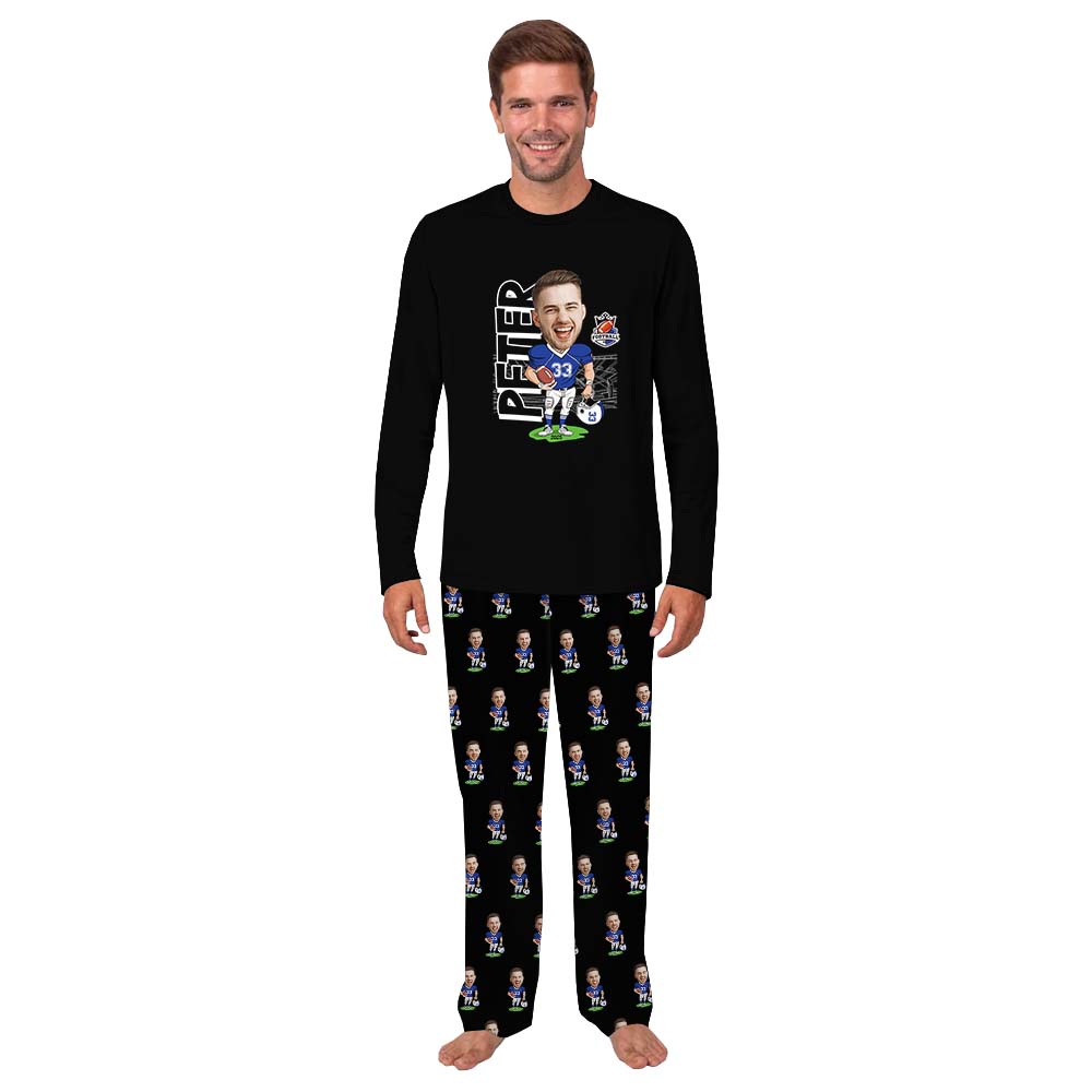 Funny Personalized Face American Football Family Matching Pajama Sets Funny Personalized Face American Football Family Matching Pajama Sets