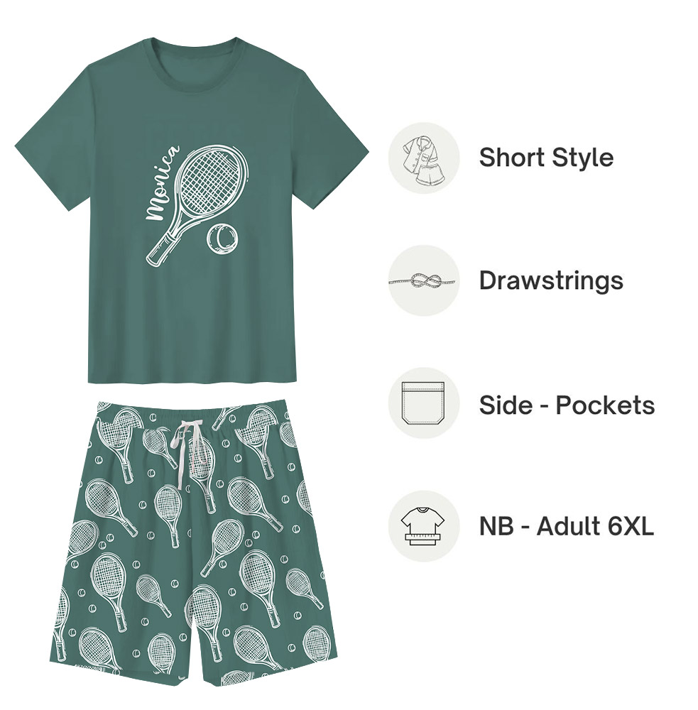 Sporty Tennis Ball And Racket Print Pajama Sets Sporty Tennis Ball And Racket Print Pajama Sets