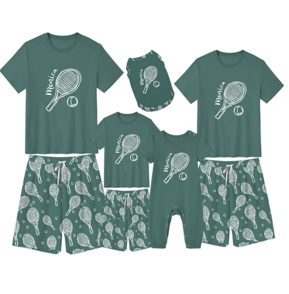 Sporty Tennis Ball And Racket Print Pajama Sets Sporty Tennis Ball And Racket Print Pajama Sets