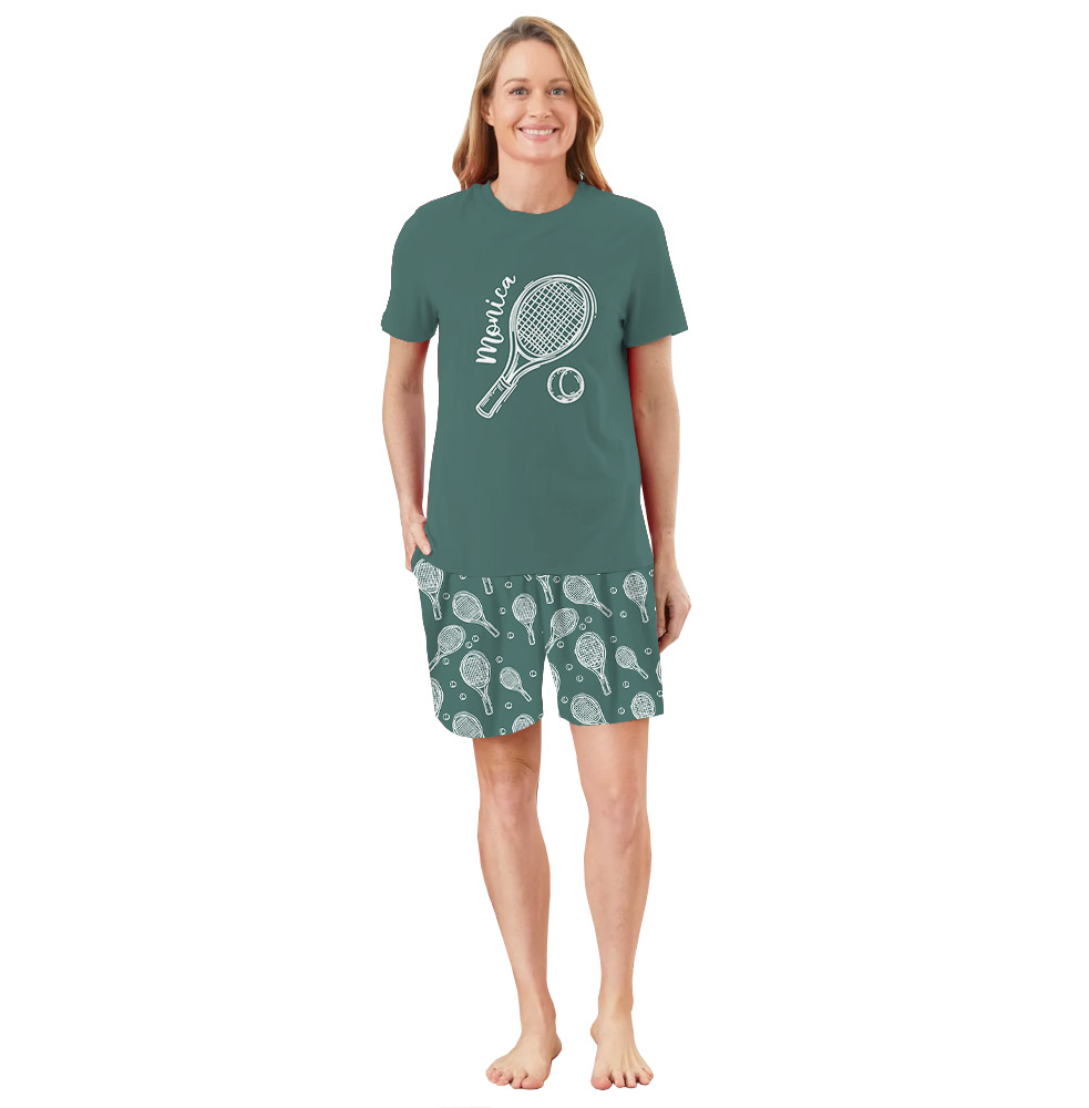 Sporty Tennis Ball And Racket Print Pajama Sets Sporty Tennis Ball And Racket Print Pajama Sets