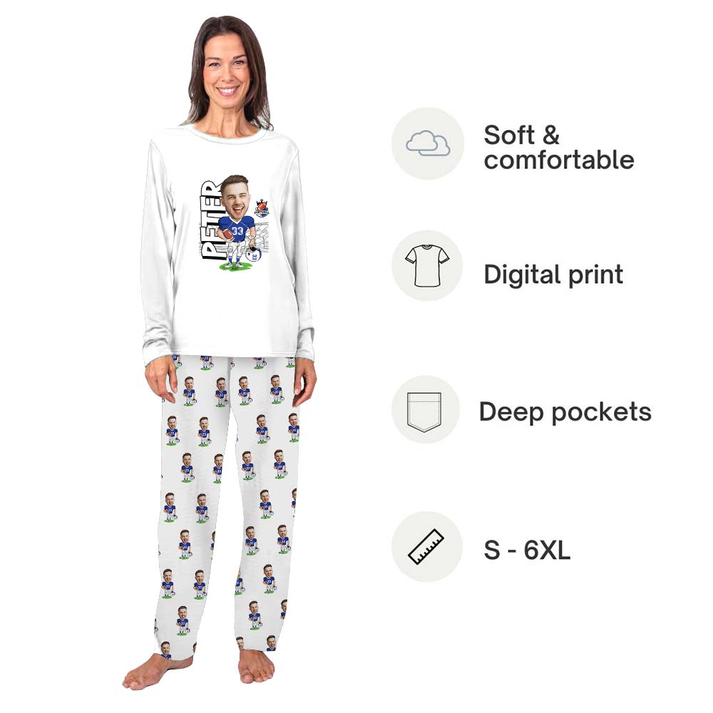 Funny Family Christmas Pajamas For American Football Lovers Custom Face Funny Family Christmas Pajamas For American Football Lovers Custom Face
