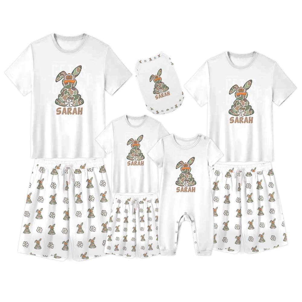Cute Bunny With Name Easter Owner And Dog Pajamas Short Sleeves Cute Bunny With Name Easter Owner And Dog Pajamas Short Sleeves