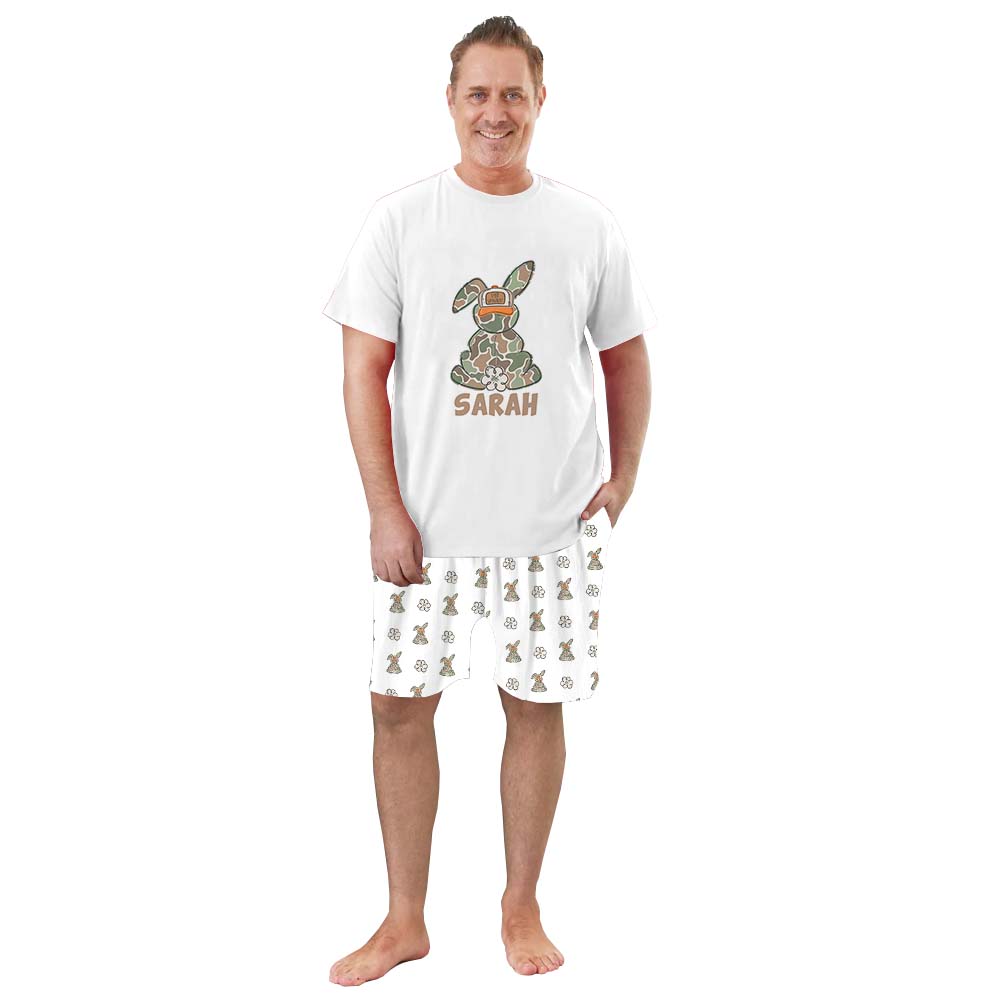Cute Bunny With Name Easter Owner And Dog Pajamas Short Sleeves Cute Bunny With Name Easter Owner And Dog Pajamas Short Sleeves