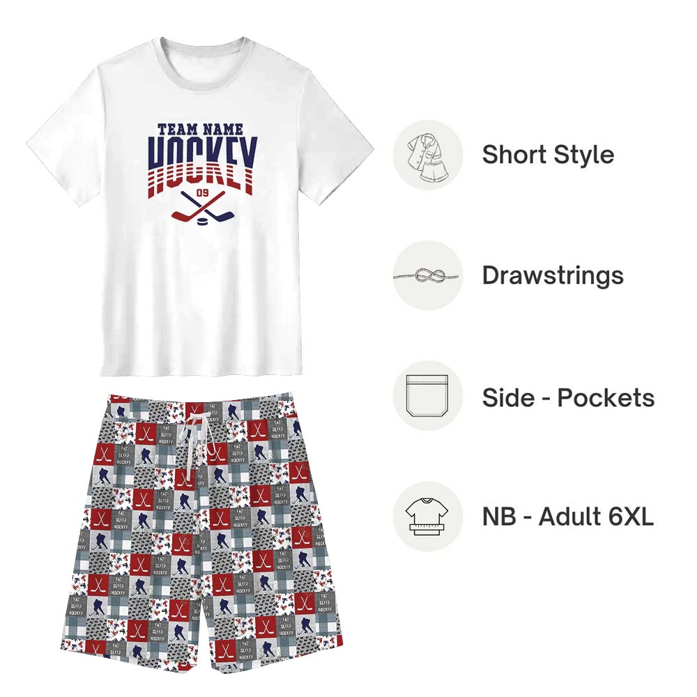 Hockey Themed With Name Pajamas For Adults Short Sleeves Hockey Themed With Name Pajamas For Adults Short Sleeves