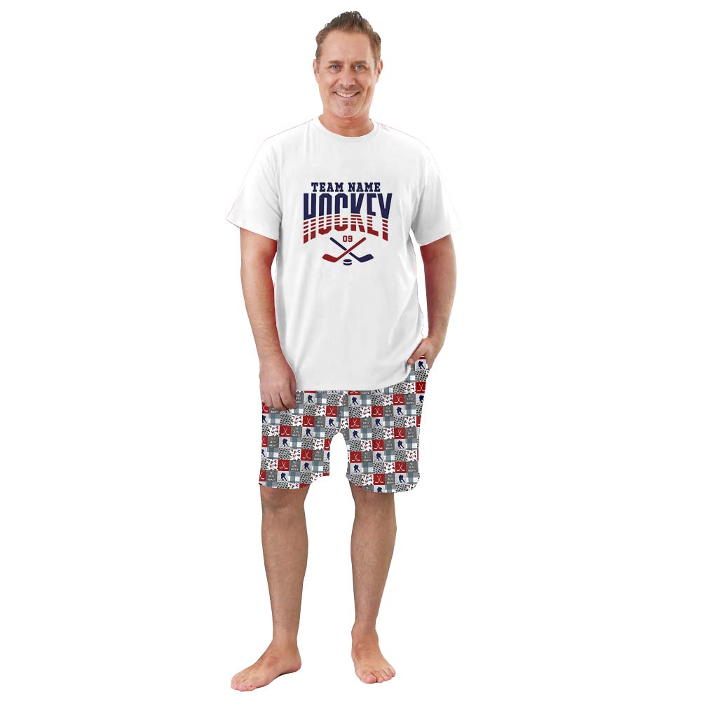 Hockey Themed With Name Pajamas For Adults Short Sleeves Hockey Themed With Name Pajamas For Adults Short Sleeves