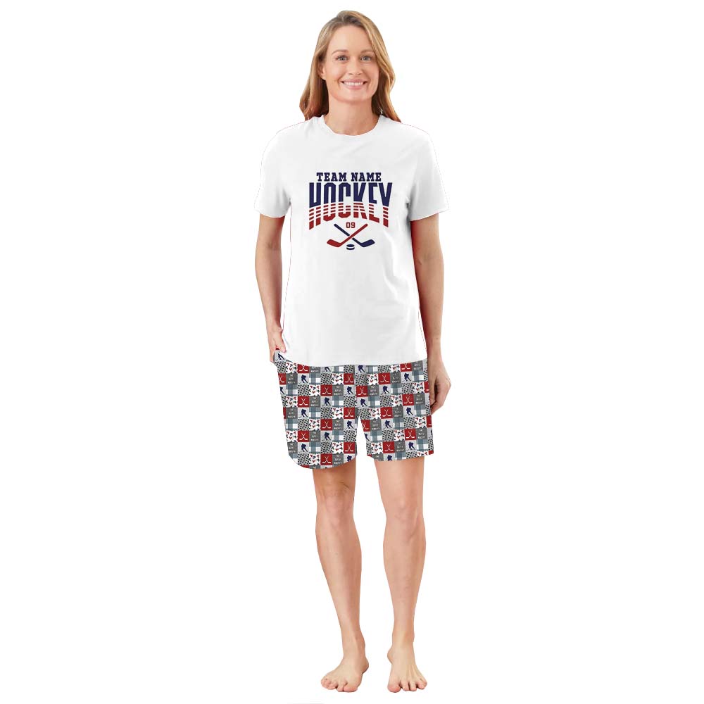 Hockey Themed With Name Pajamas For Adults Short Sleeves Hockey Themed With Name Pajamas For Adults Short Sleeves