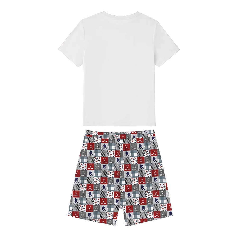 Hockey Themed With Name Pajamas For Adults Short Sleeves Hockey Themed With Name Pajamas For Adults Short Sleeves