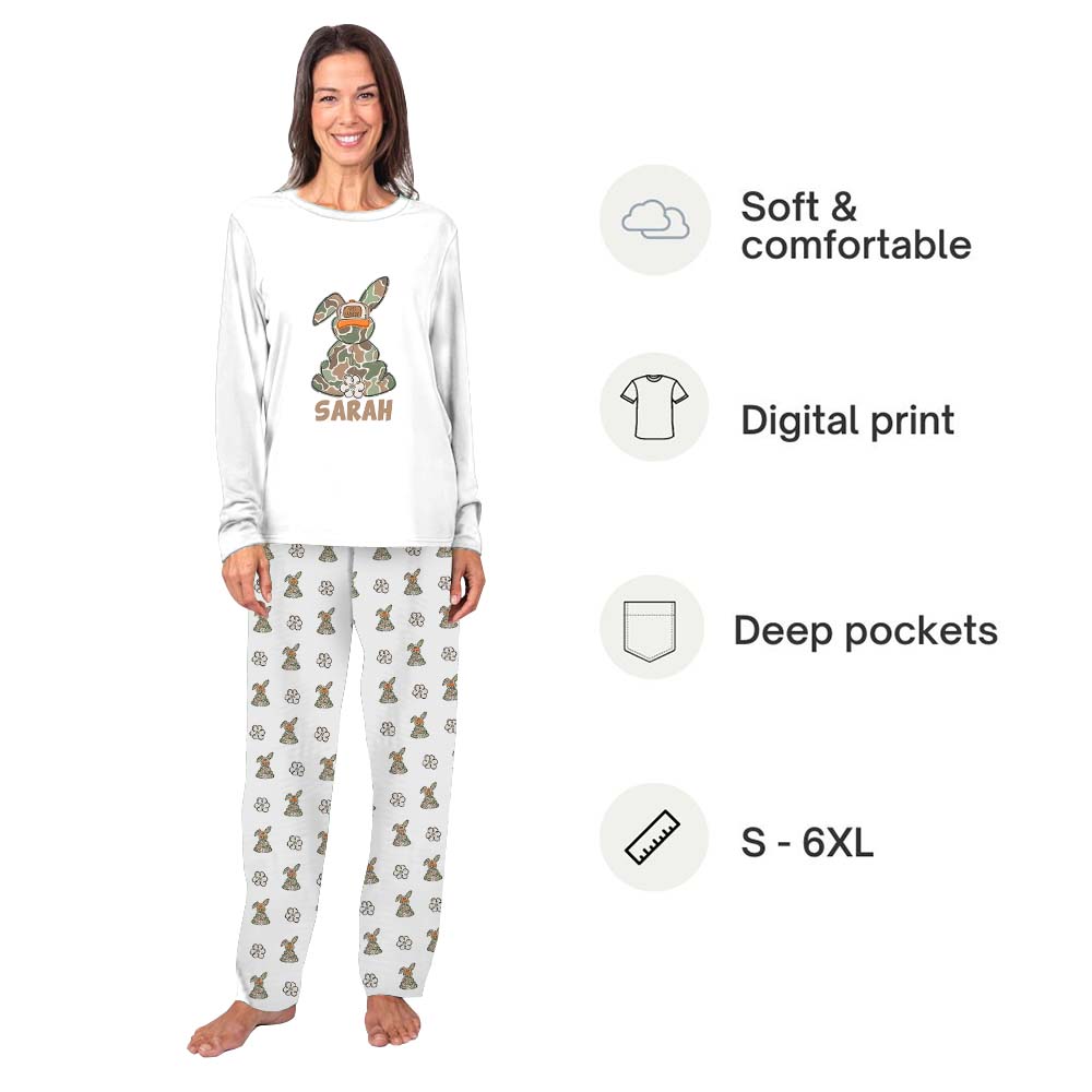 Festive Personalized Name Rabbit Easter Pajamas For Adults Festive Personalized Name Rabbit Easter Pajamas For Adults
