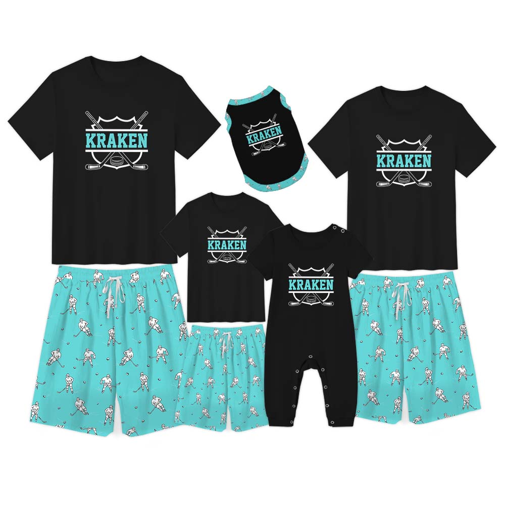 Unique Hockey Themed Jammies Matching Short Sleeves Unique Hockey Themed Jammies Matching Short Sleeves