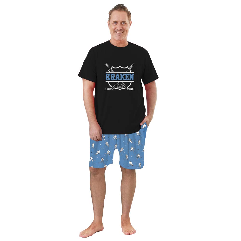 Custom Name Hockey Matching Family Pajamas With Dogs Short Sleeve