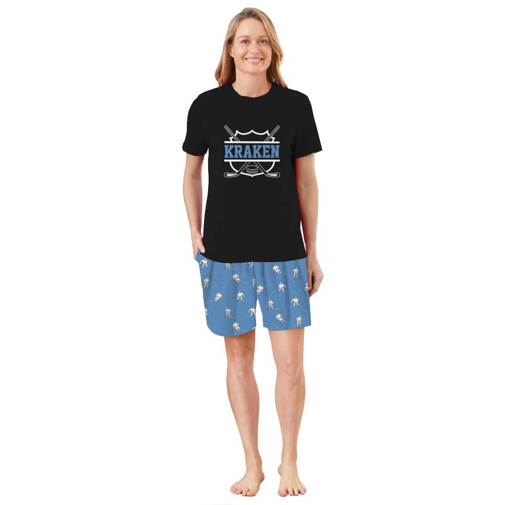 Custom Name Hockey Matching Family Pajamas With Dogs Short Sleeve