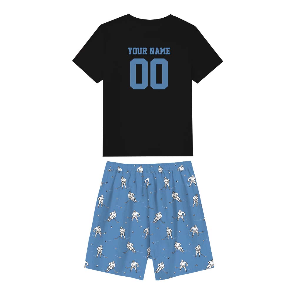 Custom Name Hockey Matching Family Pajamas With Dogs Short Sleeve
